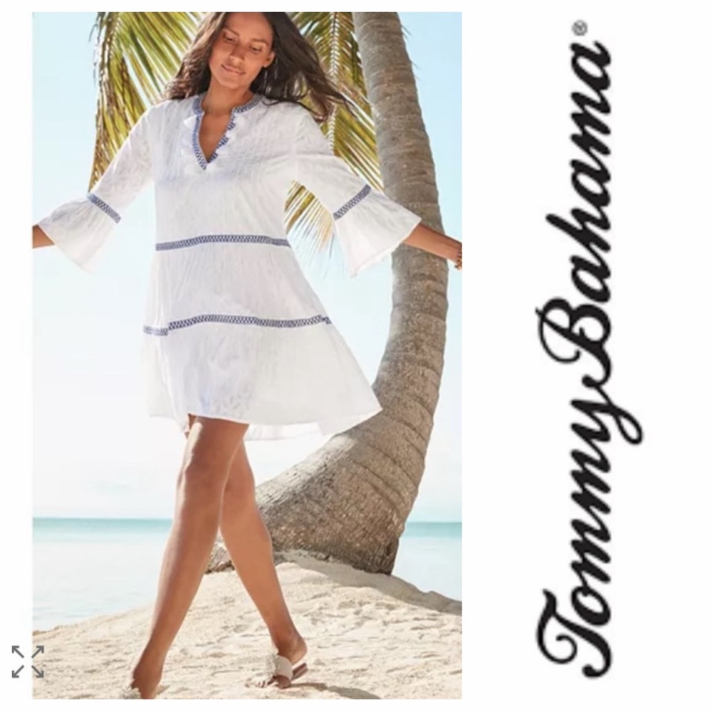 Tommy Bahama White Swim Coverup with Blue Trim
